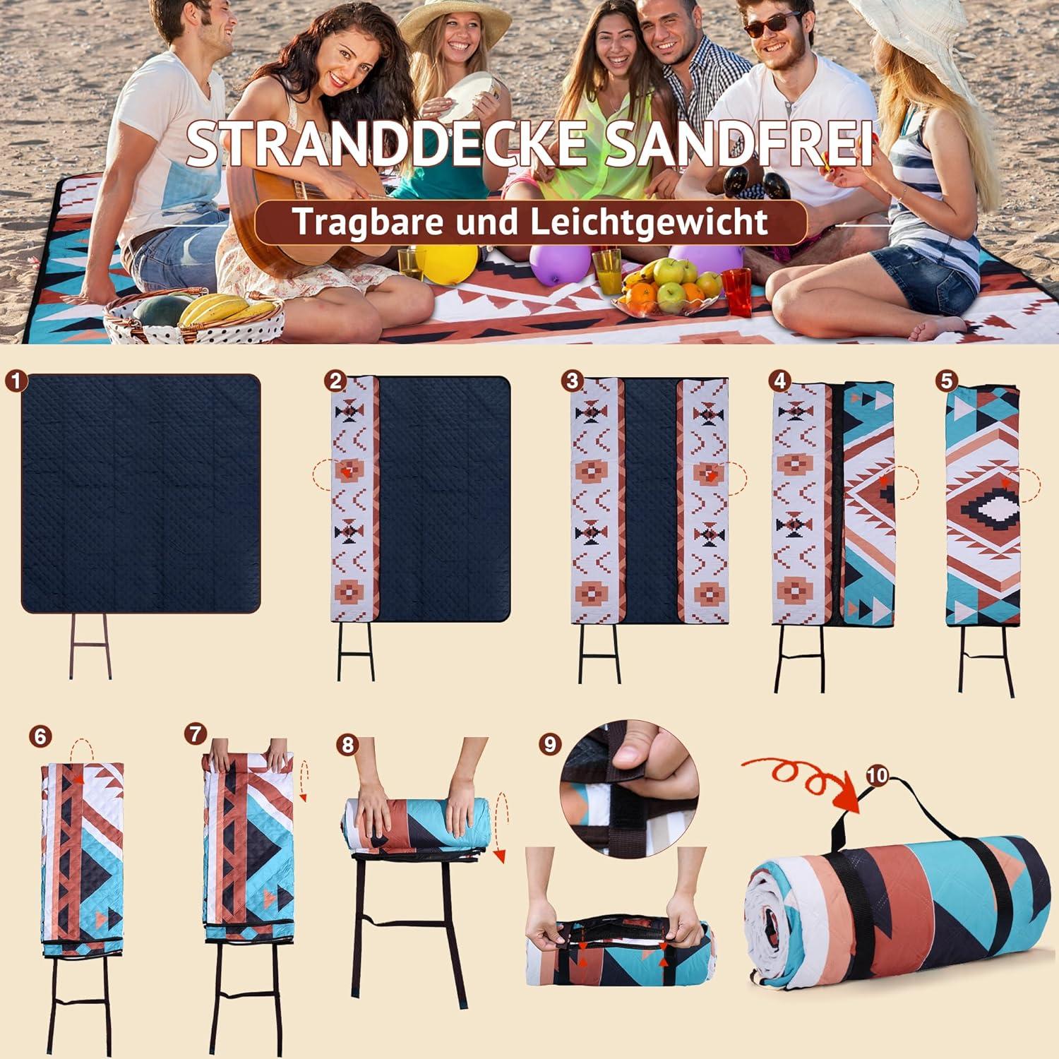 Picknickdecke Wasserdicht 195x150cm Outdoor Strandmatte Sandfrei Braun