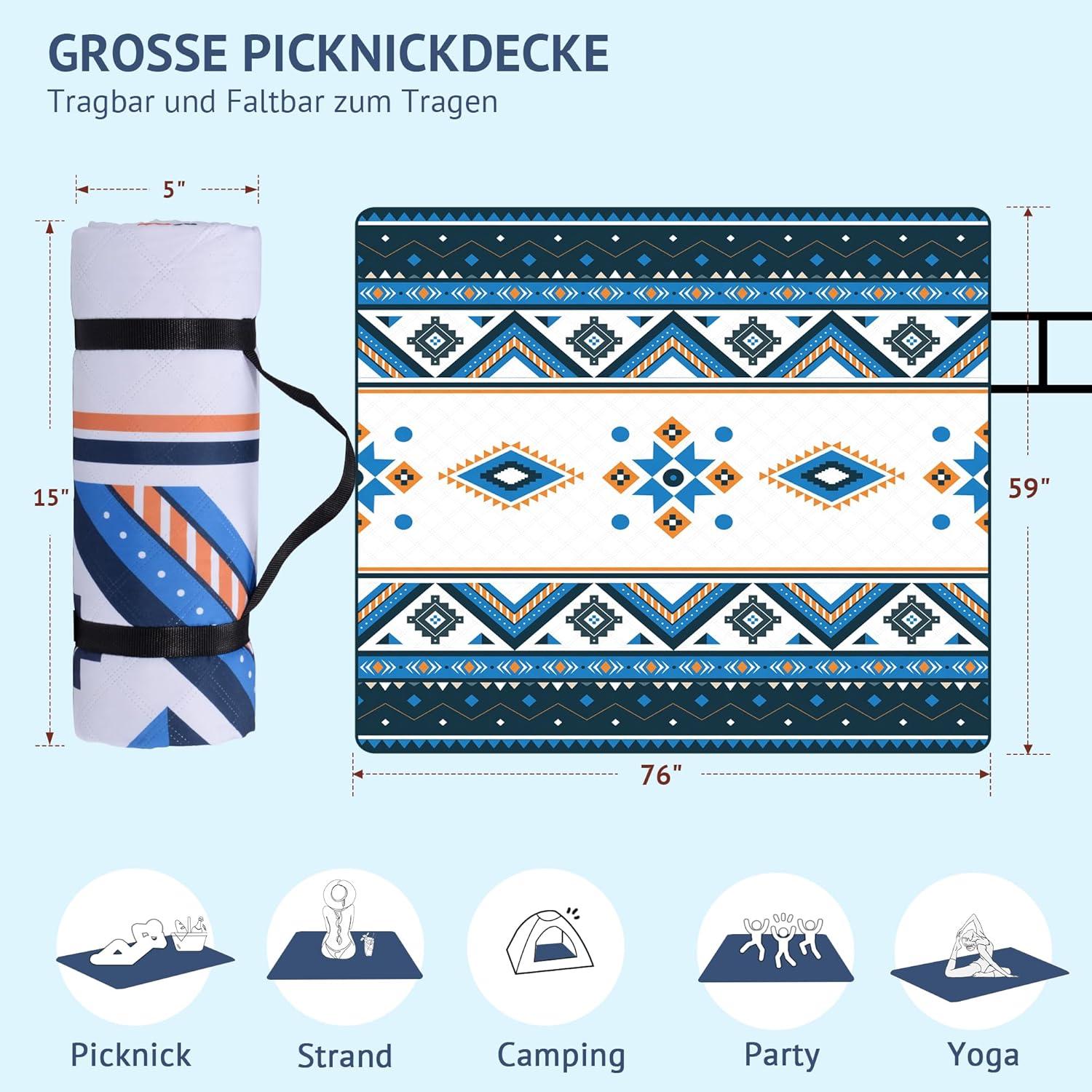 Picknickdecke Wasserdicht 195x150cm Sandfrei Outdoor