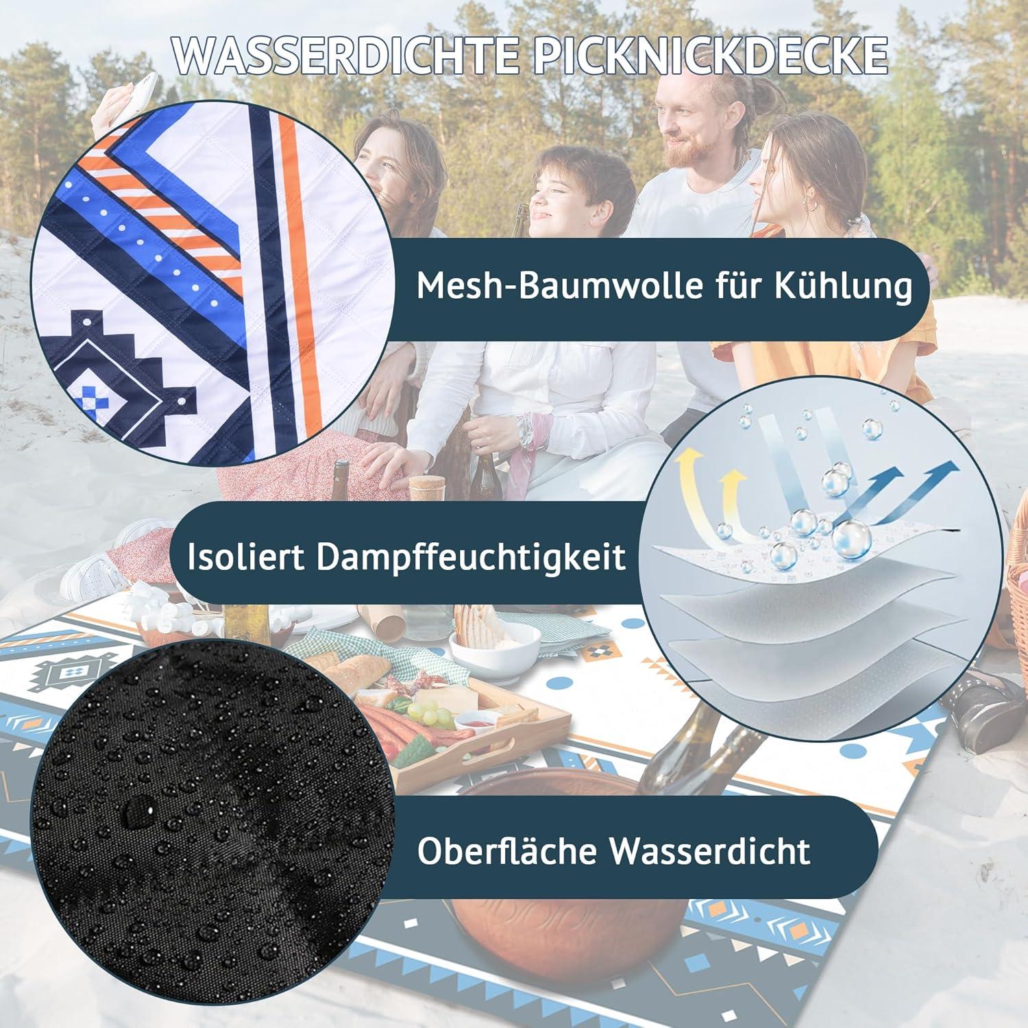 Picknickdecke Wasserdicht 195x150cm Boho Outdoor Strandmatte