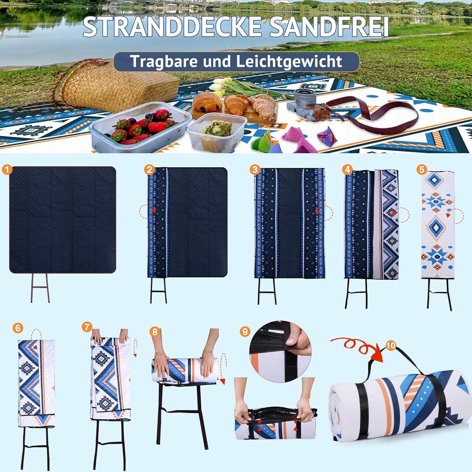 Picknickdecke Wasserdicht 195x150cm Outdoor Strandmatte Blau