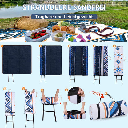 Picknickdecke Wasserdicht 195x150cm Outdoor Strandmatte Blau