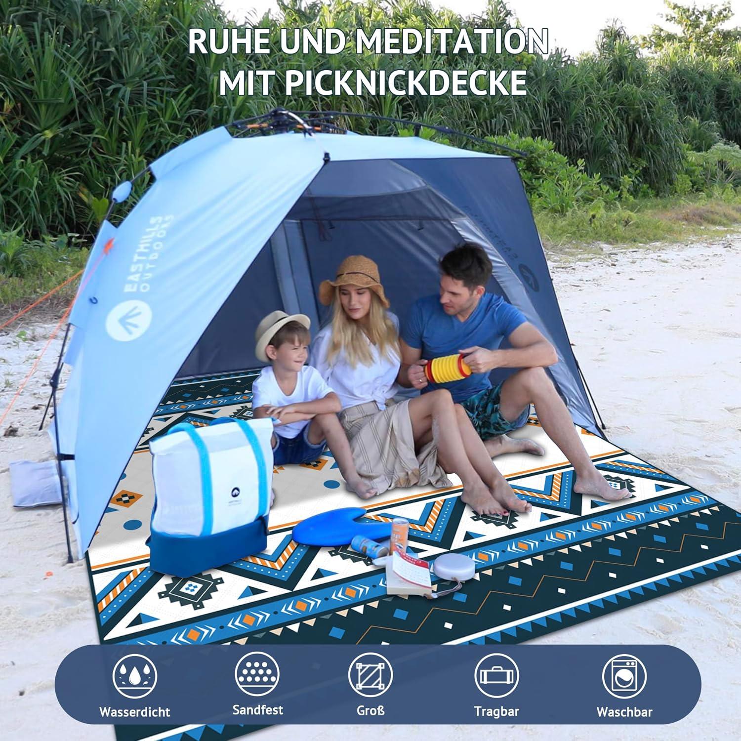 Picknickdecke Wasserdicht 195x150cm Outdoor Strandmatte Blau
