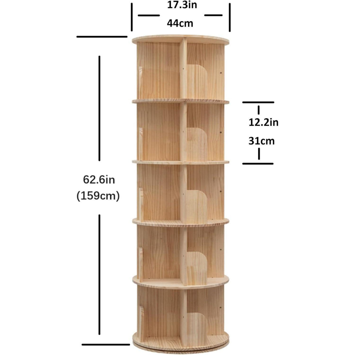 Drehbares Bücherregal Massivholz – 5-stöckig, 159cm hoch