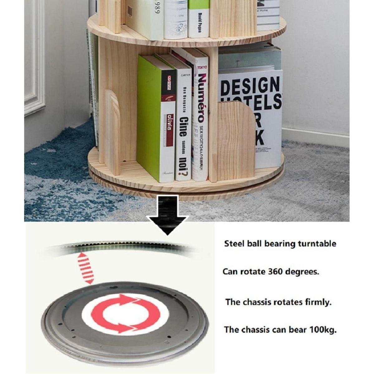 Drehbares Bücherregal Massivholz – 5-stöckig, 159cm hoch