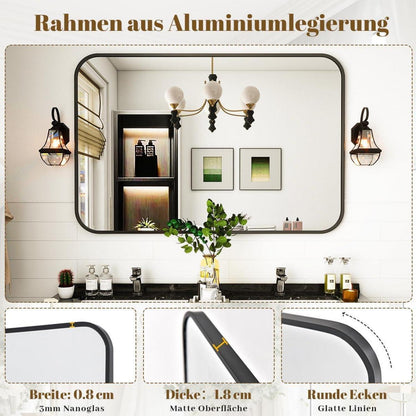 Moderner Badspiegel 61x91cm mit Alurahmen Schwarz
