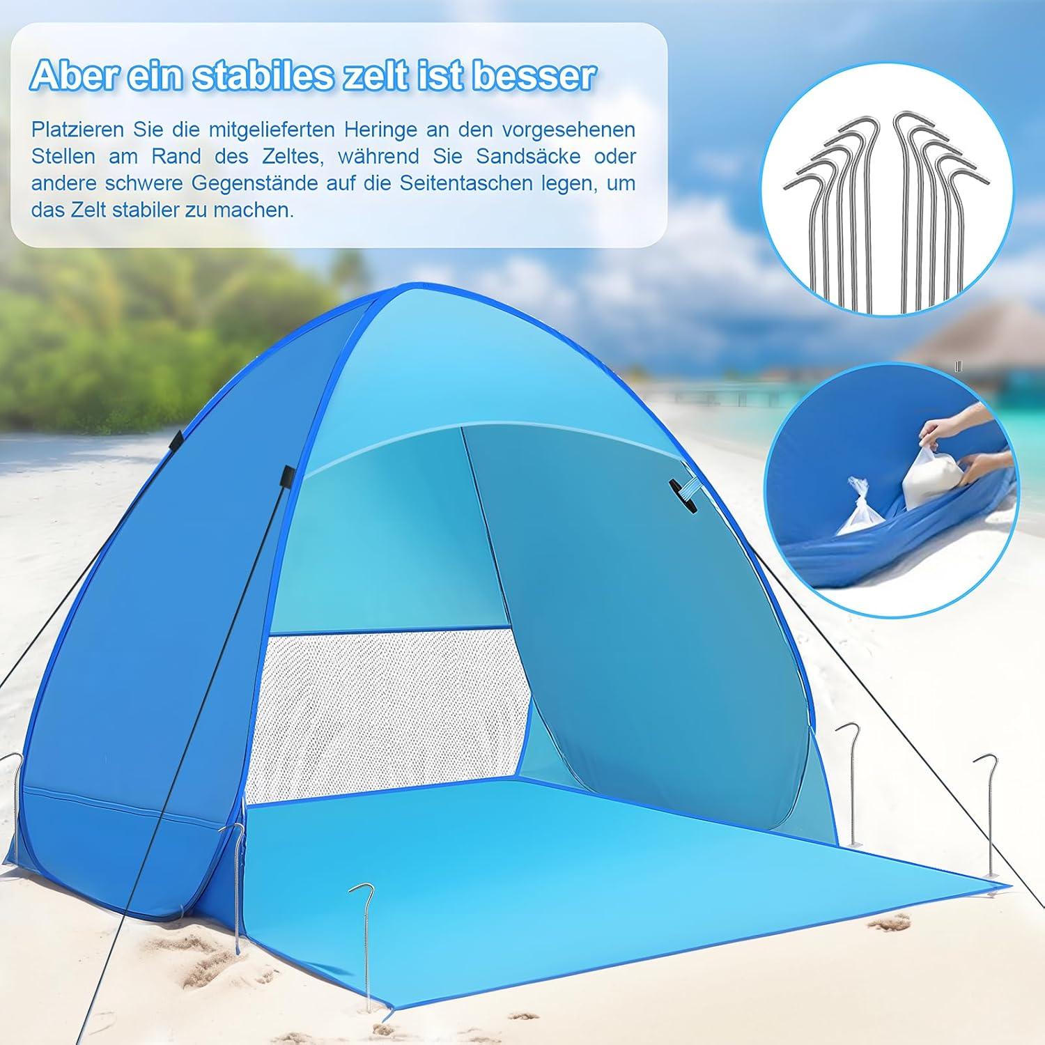 Strandmuschel Tragbar Extra Light UV-Schutz Beach Shelter für Familie