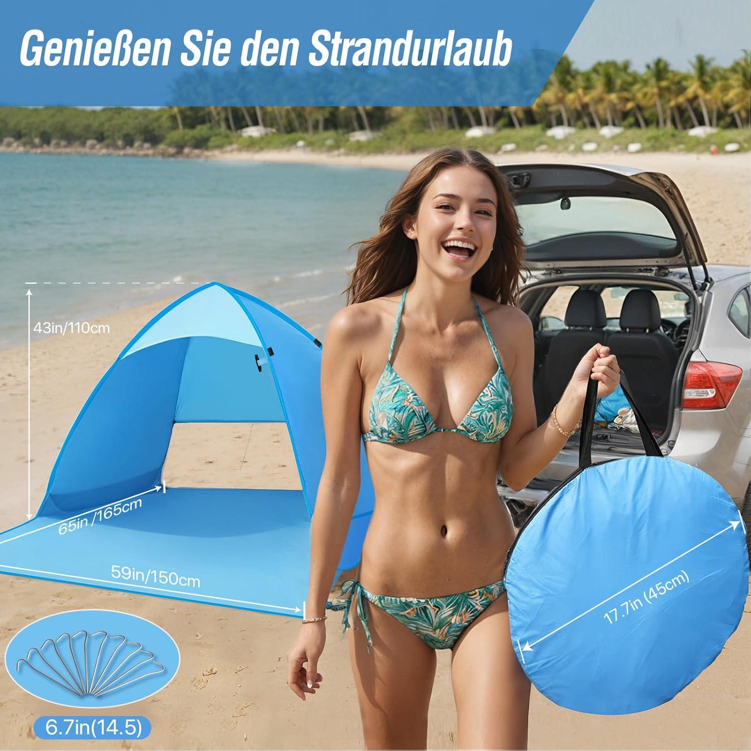 Karvipark Strandmuschel Pop-up-Zelt 2-3 Personen Tragbar UV-Schutz