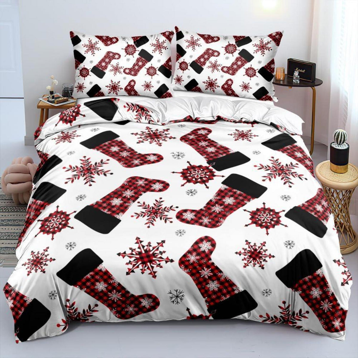 Weihnachts Bettwäsche Set 135x200cm - 4-teilig mit Strumpfmotiv