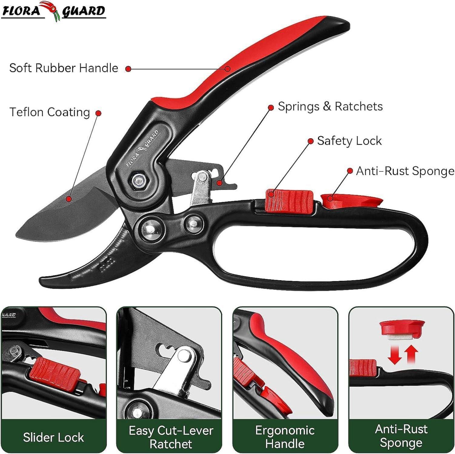 Professionelle Ratschenschere mit SK5 Klingen - 20mm schneiden, ergonomisches Griffdesign