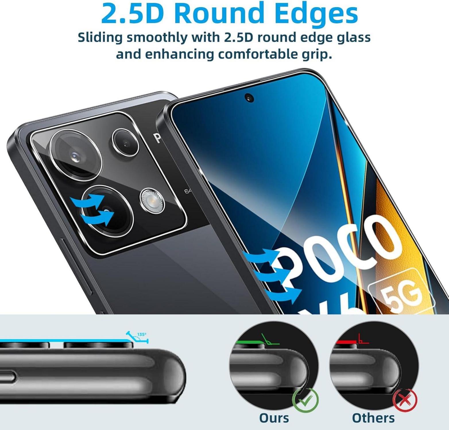 QULLOO Panzerglas Xiaomi Poco X6 5G, 2x Schutzfolie + 2x Kameraschutz, 0.33mm Displayschutz X6 6.67'' Transparent