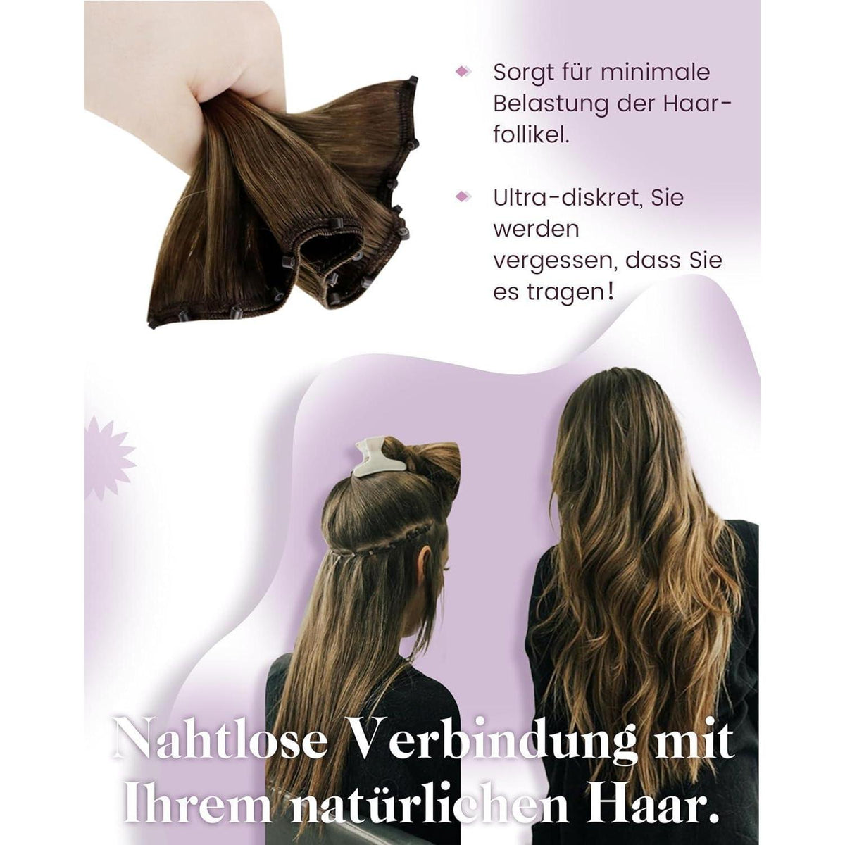 Echthaar Tressen Micro Weft Balayage #3/8/24 Dunkelbraun Ombre 45cm