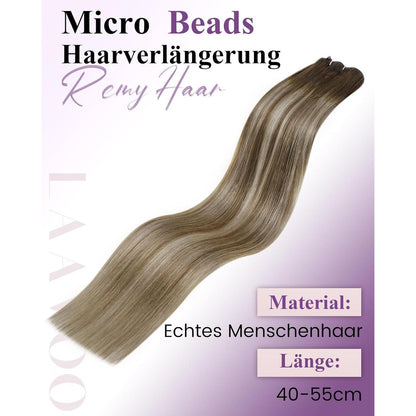 Echthaar Tressen Micro Weft Balayage #3/8/24 Dunkelbraun Ombre 45cm