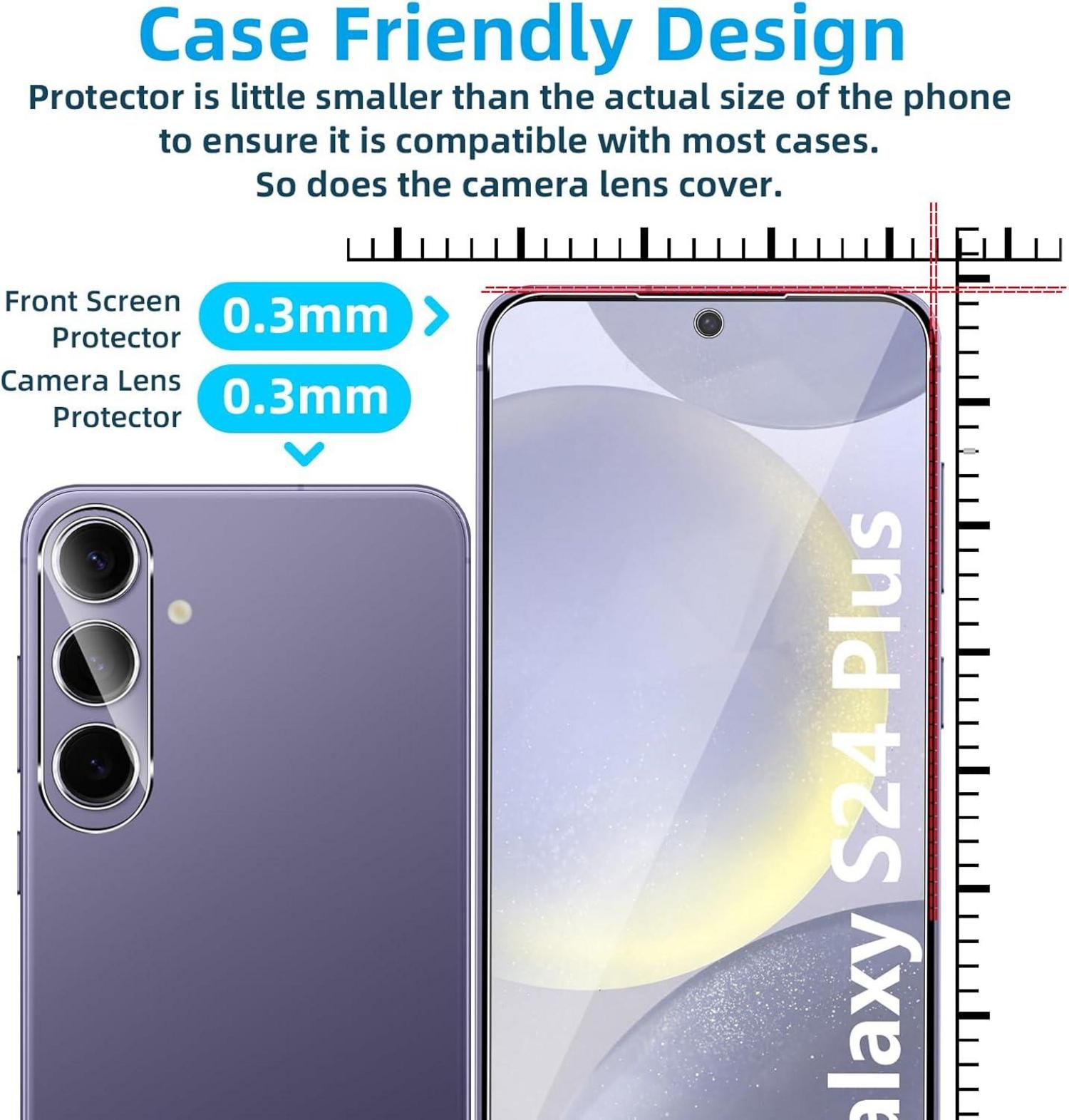 QULLOO Panzerglas Samsung Galaxy S24 Plus, 2x Displayschutz + 2x Kameraschutz Folie
