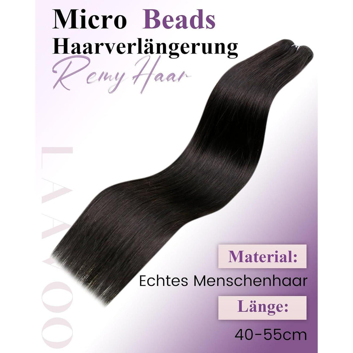 Echthaar Tressen Schwarz 55cm - Micro Weft Haarverlängerung