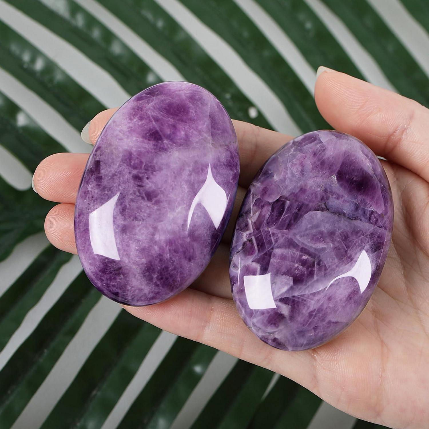Amethyst Stein Kristalle Natürliche Palme Heilung Reiki Massage 1PC