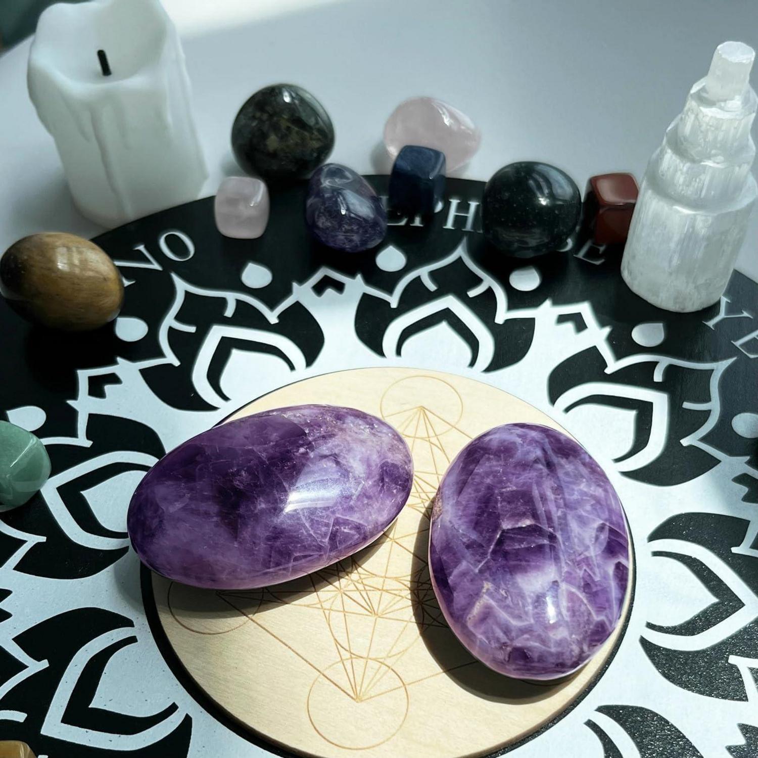 Großer Amethyst Kristall Palmenstein Massage Reiki Heilung 1PC