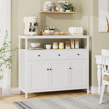 Weißes Sideboard mit 3 Schubladen & 3 Türen – Küchenkommode