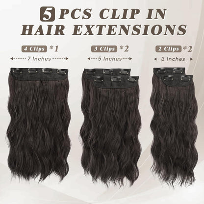 35cm Wellige Braun Clip in Extensions 5PCs Synthetische