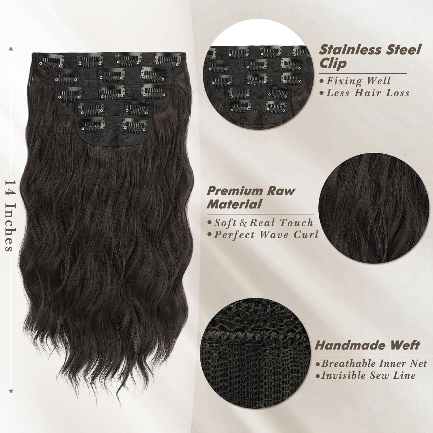 Braune Wellige Clip-In Haarverlängerung 35cm 5PCs Synthetisch
