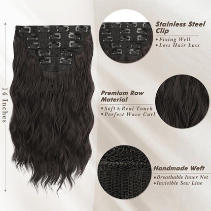 Braune Wellige Clip-In Haarverlängerung 35cm 5PCs Synthetisch