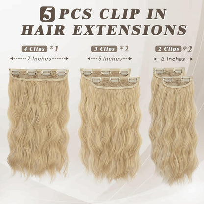 35cm Blond Wellige Clip in Extensions 5-teilig - Hochwertige