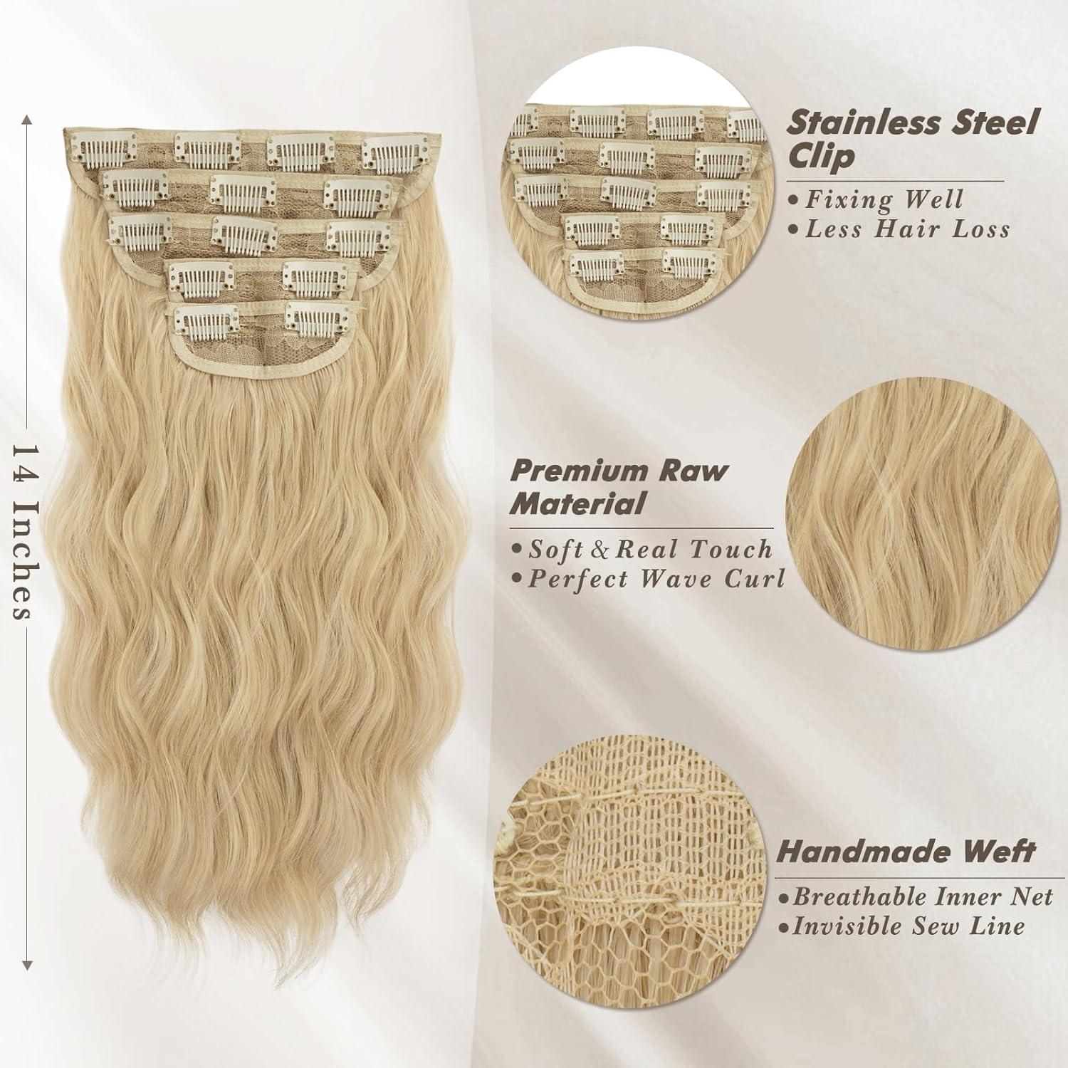 Clip in Extensions 35cm Blond Wellige Haarverlängerung 5PCs