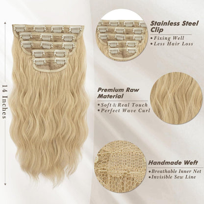 Clip in Extensions 35cm Blond Wellige Haarverlängerung 5PCs