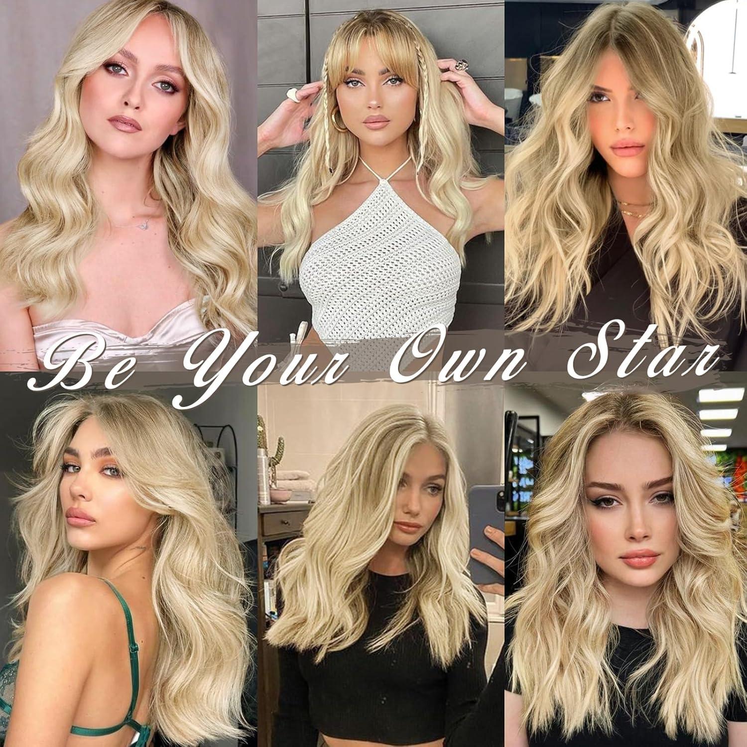 Clip in Extensions 35cm Wellig Blond Natürliches Haarteil 5PCs
