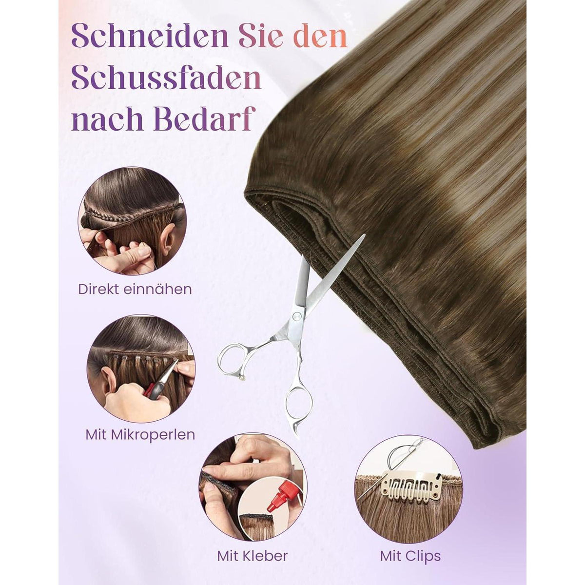 Echthaar Tressen zum Einnähen Hellbraun Balayage 40cm