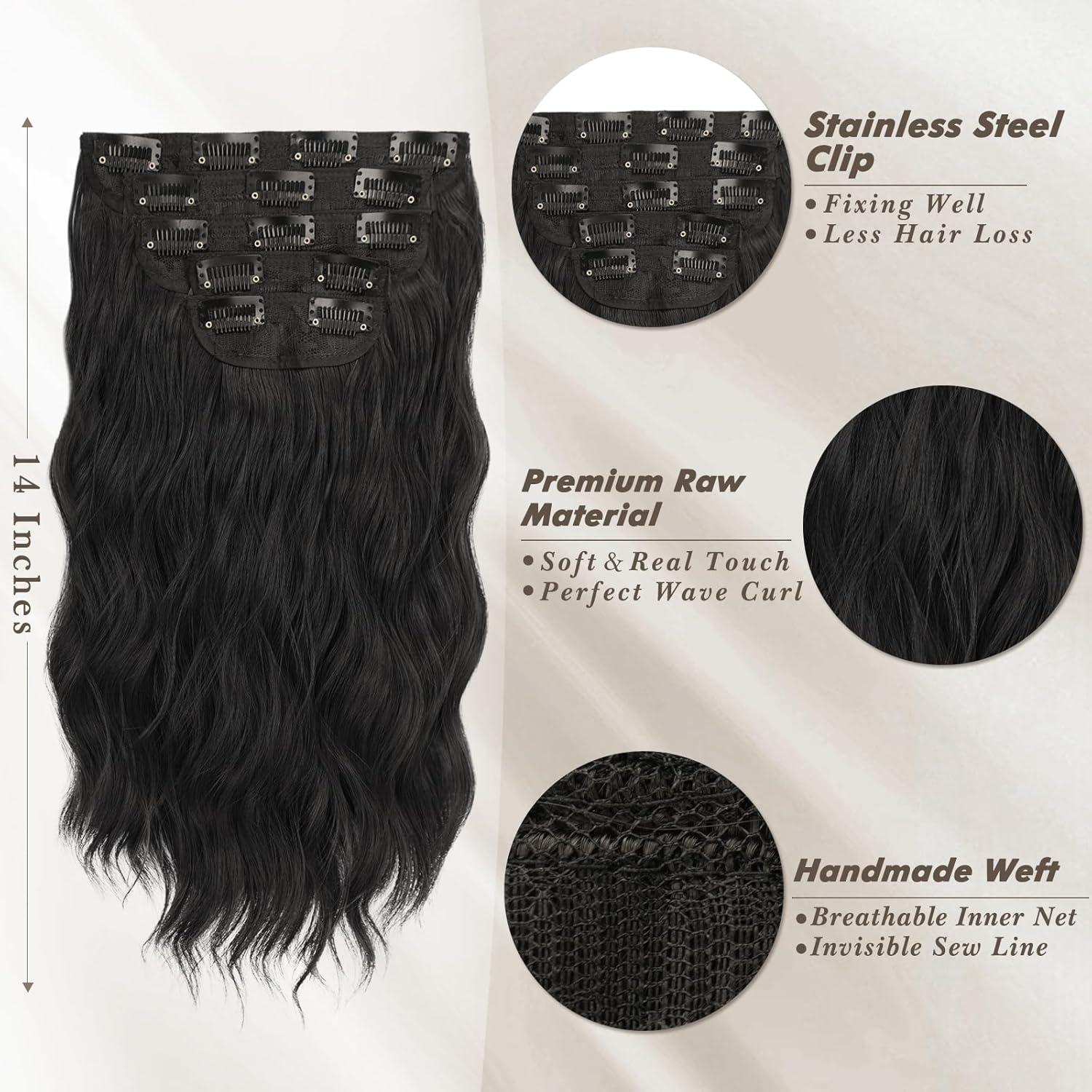 35cm Wellige Schwarz Clip in Extensions 5-teiliges Set