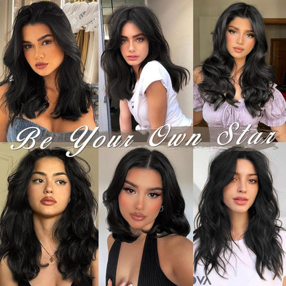 35cm Wellige Clip in Extensions Schwarz 5PCs Synthetisches Haar Haarverlängerung