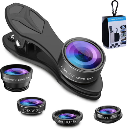 Apexel 5-in-1 Phone Camera Lens Kit Wide Angle Macro Fisheye CPL