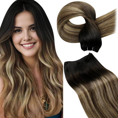 Echthaar Tressen Ombre Braun Schwarz Dunkelbraun 35cm