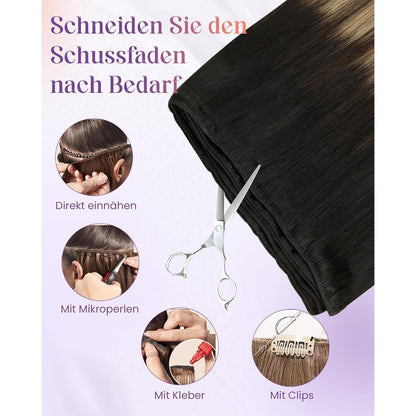 Echthaar Tressen Ombre Braun Schwarz Dunkelbraun 35cm