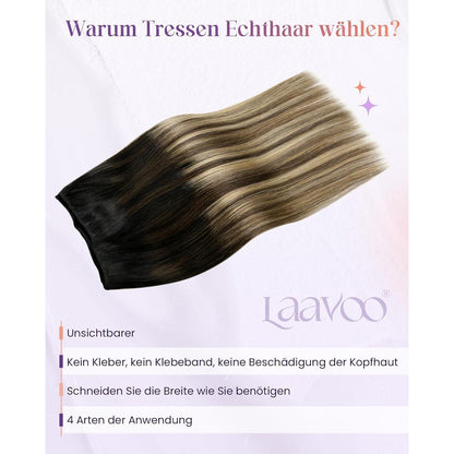 Echthaar Tressen Ombre Braun Schwarz Dunkelbraun 35cm
