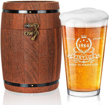 Vintage 1984 Bierglas in Holzfassbox - Geschenk zum 40. Geburtstag