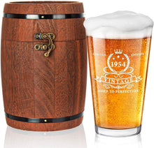 Bierglas 1954 Vintage 480 ml in Holzfassbox zum 70. Geburtstag