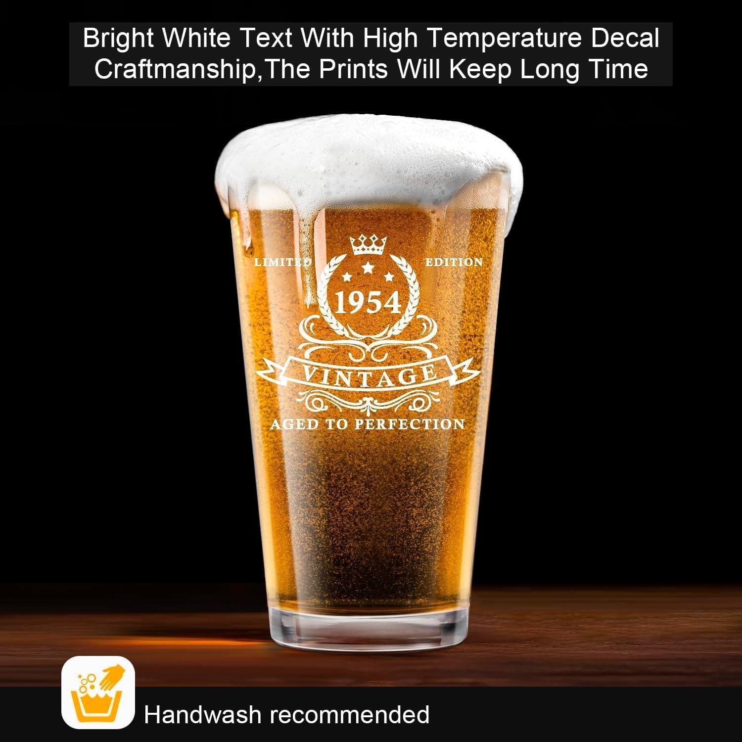 Bierglas 1954 Vintage 480 ml in Holzfassbox zum 70. Geburtstag