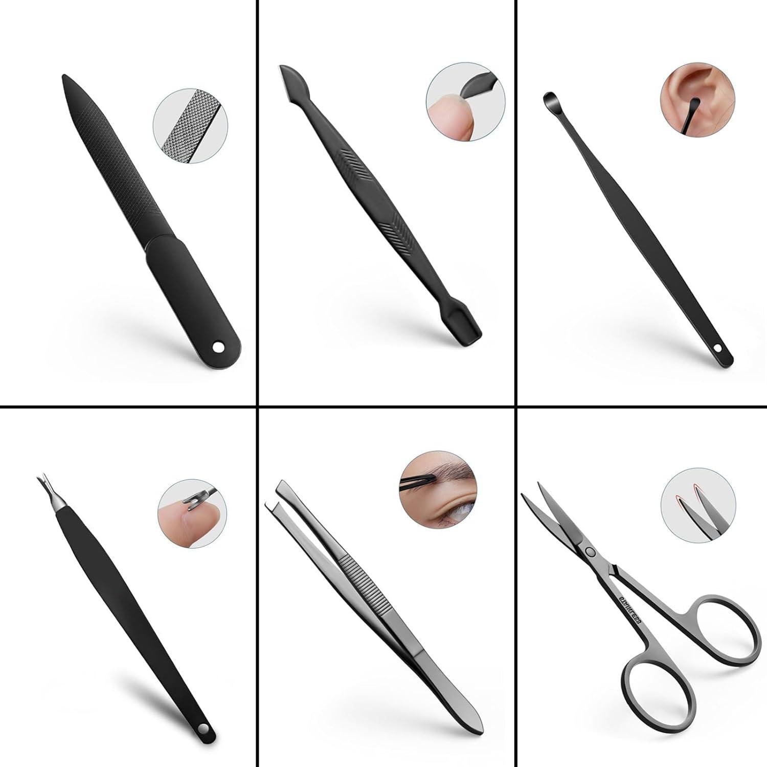 Maniküreset Nagelknipser Pediküreset Edelstahl Schwarz 9-teilig