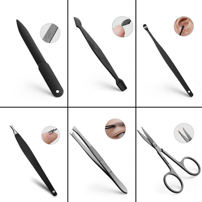 Maniküreset Nagelknipser Pediküreset Edelstahl Schwarz 9-teilig