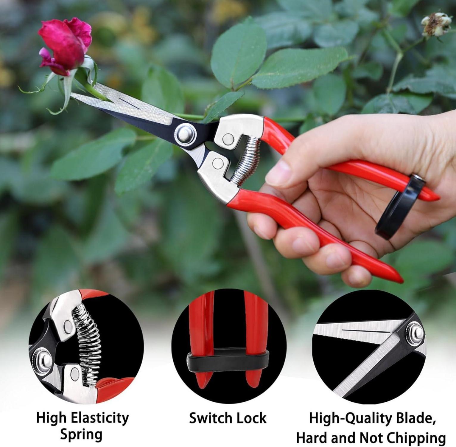 Gartenschere Set 3tlg. mit Gartenhandschuhen, Bypass, für Pflanzen & Trimmen