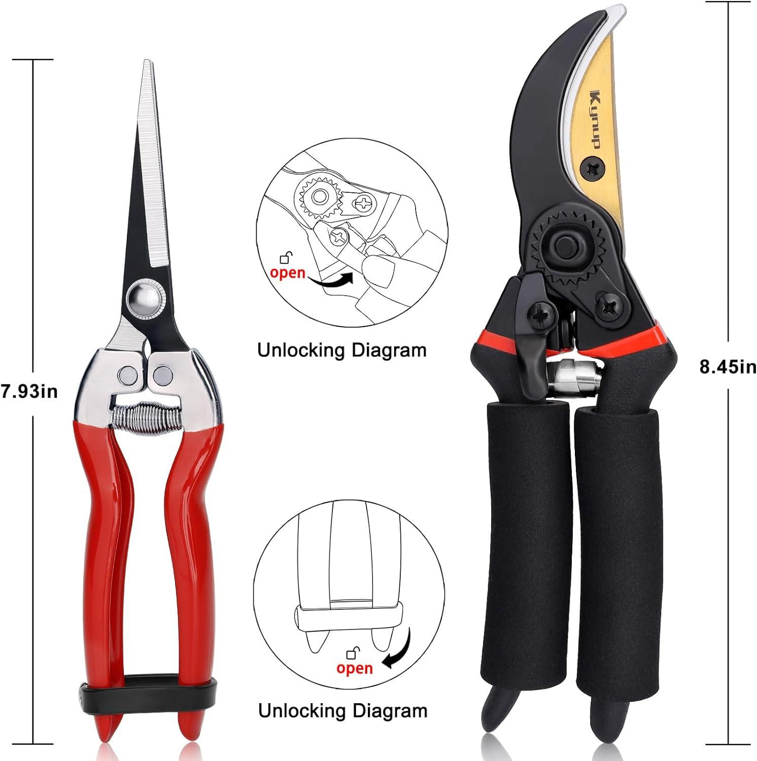 Kynup Gartenschere Set mit Gartenhandschuhen, Bypass-Scheren, für Pflanzen, Trimmen