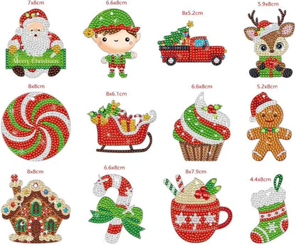 DIY Diamond Painting Weihnachts Schlüsselanhänger Set 12 Stück