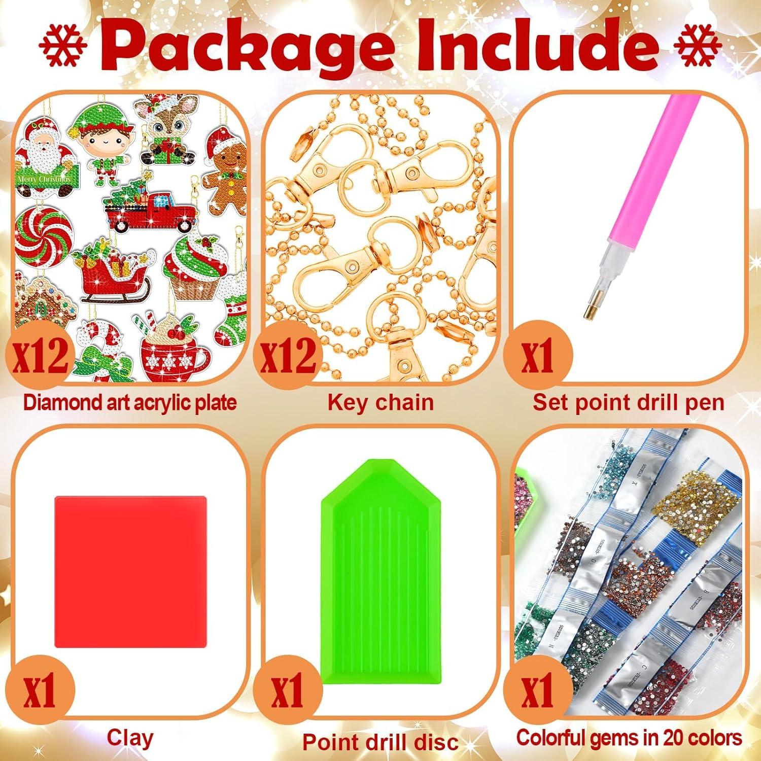 5D Diamond Painting Weihnachten Anhänger Schlüsselanhänger Set 12pcs