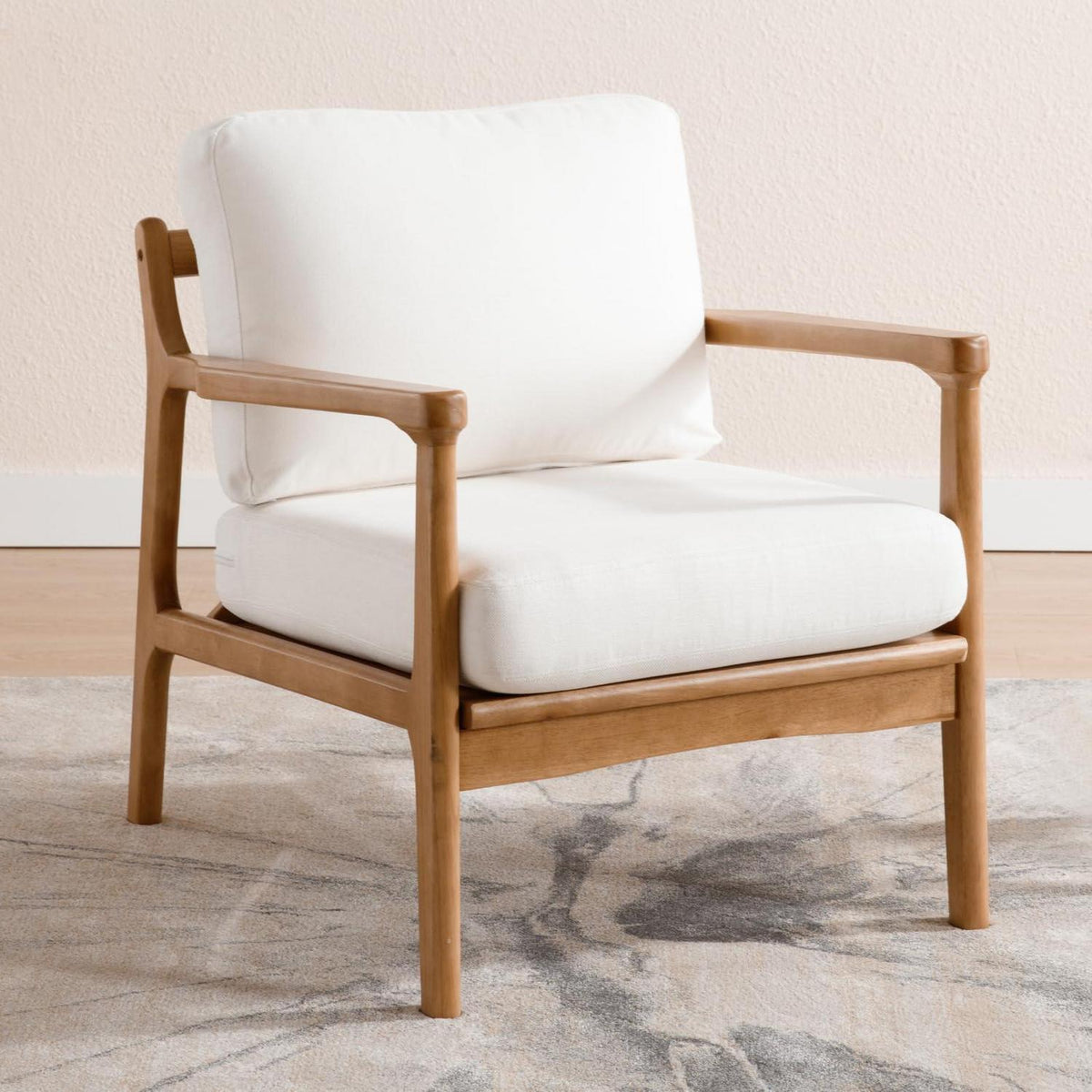 Leinen Ohrensessel Wohnzimmer – Bequemer Loungesessel mit Holzrahmen