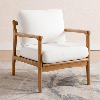 Leinen Ohrensessel Wohnzimmer – Bequemer Loungesessel mit Holzrahmen