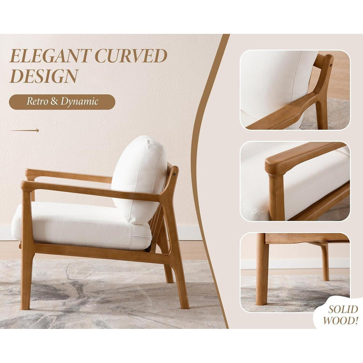 Leinen Ohrensessel Wohnzimmer – Bequemer Loungesessel mit Holzrahmen