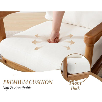 Leinen Ohrensessel Wohnzimmer – Bequemer Loungesessel mit Holzrahmen