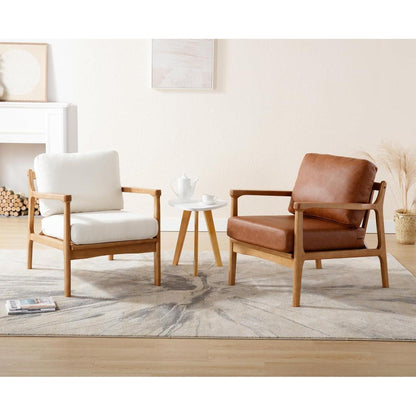 Leinen Ohrensessel Wohnzimmer – Bequemer Loungesessel mit Holzrahmen