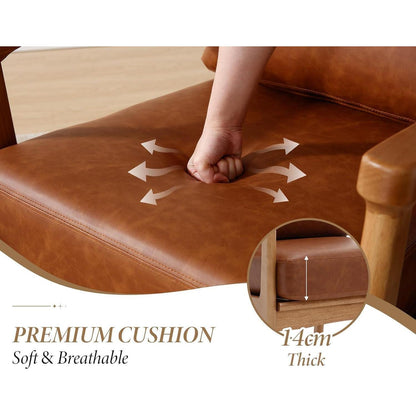 Ohrensessel Braun – Wohnzimmer Lounge Sessel mit Holzrahmen in Lederoptik